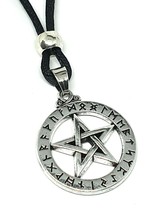 Pentacle Rune Necklace Pendant Elder Runes Pewter Pagan Beaded Cord Jewellery - £7.33 GBP