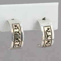 Navajo Sterling &amp; 14K Gold Kokopelli Small Half Hoop Earrings Signed D Skeets - £36.15 GBP
