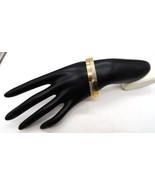Vtg Gold Tone Two Textured Hinged Cuff Bracelet w/ Rhinestone Accent Uns... - $28.04 CAD