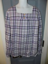 Lands&#39; End Purple Plaid Long Sleeve 2 Button Top Shirt Size 12 Girl&#39;s Euc - £13.42 GBP