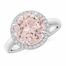 ANGARA Round Morganite Cathedral Ring with Diamond Halo for Women in 14K Gold - £1,036.40 GBP