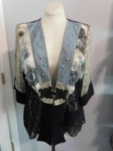 SPENCER ALEXIS Vintage Kimono Topper Jacket Art to Wear Mixed Media Asia... - £47.50 GBP