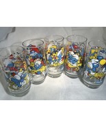 Vintage Lot of 5 Smurf Glasses Baker Papa Smurfette Lazy Clumsy Handy - $47.54 CAD