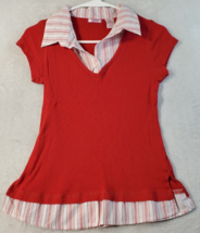 DEB Shirt Girls Size Medium Red Knit Cotton Short Casual Sleeve Collared... - £7.93 GBP
