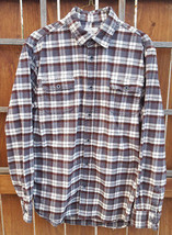 JACHS Flannel Shirt-LT-Maroon/Grey Plaid-Nice Buttons-Casual Outdoor Wear - £22.18 GBP