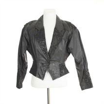 Wilsons Black Leather Cropped Jacket Snap Front Womens Medium Rocker Moto - $74.24