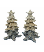 Set 2 Blue White Sequin Pearl Beach Theme Coastal Star Fish Christmas Tr... - $80.54 CAD