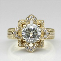 3.50Ct Simulated Diamond14k Yellow Gold Lotus Flower Engagement Ring Over Silver - £93.41 GBP