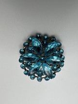 Vintage Blue Rhinestone Silver Star Flower Brooch 3.6cm BB15 - $13.46