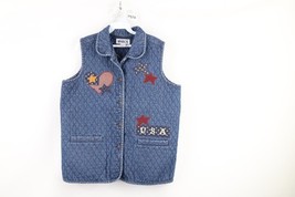 Vintage 90s Streetwear Womens Large Faded Denim Quilted Button Vest Jack... - $39.55
