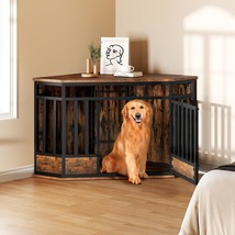 AAA 52 Inch Corner Dog Crate Furniture, Heavy Duty Dog Kennel Indoor Fur... - $185.98