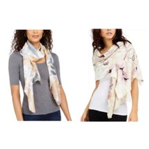 INC Floral Pashmina Scarf Set of 2 Neutral Colors Snake Embossed Classic... - $14.85