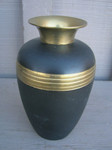 Old Vintage Brass Vase Urn with Black Accent Mantel Tool Decor ~ Approx.... - £15.63 GBP