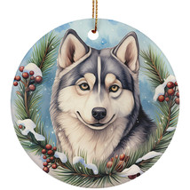 Cute Siberian Husky Dog Christmas Winter Vintage Ornament Ceramic Gift Decor - £11.83 GBP
