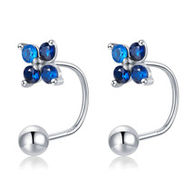 Authentic Lucky Clover Blue Crystal Stud Earrings Four Leaf Clover Earrings Hoop - £14.16 GBP