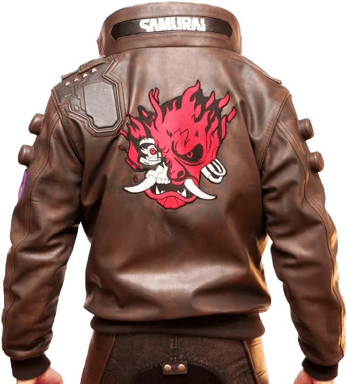 Cyberpunk 2077 Samurai Devil Brown Bomber Gaming Cosplay Leather Jacket