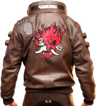 Cyberpunk 2077 Samurai Devil Brown Bomber Gaming Cosplay Leather Jacket - £37.49 GBP+