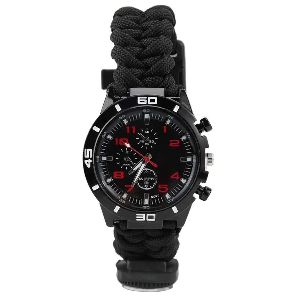 Multi-Function Outdoor Survival Umbrella Rope Woven Dual Comp Whistle Watch - £88.87 GBP