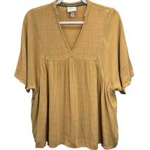 Knox Rose V-Neck Top Blouse Ginger Tan Size S Dolman Sleeve Crinkle Southwestern - £15.84 GBP