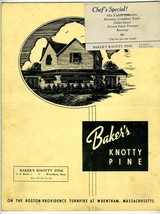 Baker&#39;s Knotty Pine Menu Boston Providence Turnpike Wrentham Massachusetts 1950s - £29.75 GBP
