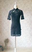 Black Chinese Style Short Lace Dress Women Custom Plus Size Lace Dress image 5