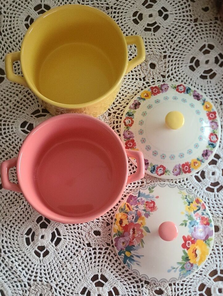 Two (2) Pioneer Woman ~ Floral Design ~ 6.25&quot; Ceramic Casserole Dishes w... - $29.92