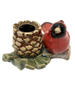 Vintage Cardinal and Pine Cone Christmas Ceramic Candle Holder 4.75x3&quot; - $18.29