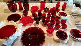 Vintage Ruby Red Dining Set 69 Pieces Pitcher Rare Pieces - £118.70 GBP