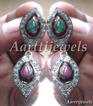 Victorian 1.02ct Rose Cut Diamond Emerald Ruby Christmas Wedding Earrings - £373.70 GBP