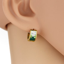 Gold Tone Huggie Hoop Earrings, Faux Emerald &amp; Sparkling Crystals - $19.99