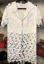 LINEN LUX Bianco Lino &amp; IN Pizzo Cardigan Lungo / Giacca TG M Nwt - £180.91 GBP