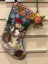 Nwot Handmade Wool Needlepoint Chenille Christmas Stocking Snowman + Ornament - £59.21 GBP