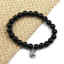 Natürlich Schwarzer Onyx Buddha 8 MM Perlen 7.5 &quot; Dehnbar Armband BBB-76 - £10.34 GBP