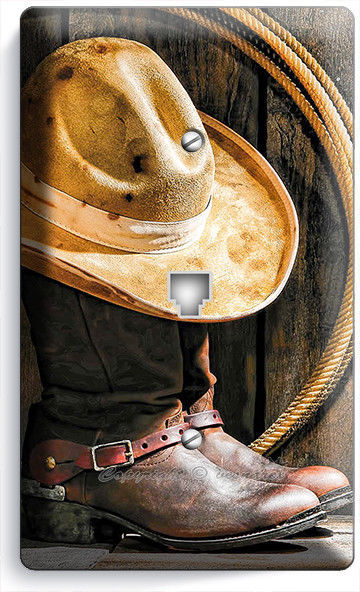 COWBOY BOOTS HAT LASSO RUSTIC COUNTRY BARN PHONE TELEPHONE WALLPLATE COVER DECOR