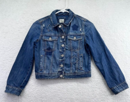Gap Kids Girls Jean Jacket Size XL Medium Wash Denim Star Patches Distressed - £11.83 GBP