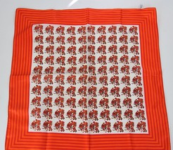 Vintage 1960s Women&#39;s Scarf Hockey Players Red Orange Polyester Japan Barr Beard - £16.67 GBP