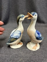 Otagiri Porcelain Duck Figurines Blue Set of Two Japan Fowl 4.5” Tall - $12.77