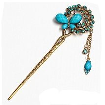 Chinese Traditional Metal Shinning Butterfly Ladies/ Girls Hair Stick, BLUE