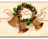 Holly Bells Wreath Merry Christmas Ellen Clapsaddle Embossed  DB Postcar... - $4.90