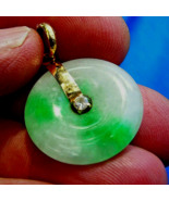 Earth mined Jade Diamond Vintage Deco Charm Vivid Green White Disc Penda... - £2,180.55 GBP