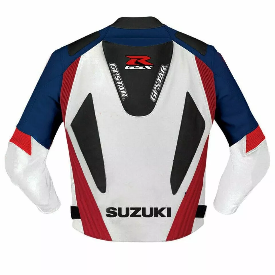 Men,s Suzuki GSXR Blue,Red &amp; White Cowhide Motorcycle Leather Jacket CE-... - $149.00