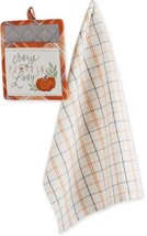 Kitchen Cotton Set Of 2: 1 Jumbo Pot Holder &amp; Towel, Fall,Crazy Pumpkin Lady, Hl - $12.86