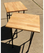 Pair of Reclaimed Wood Rustic Industrial End Tables / Accent Tables / Fa... - £318.58 GBP