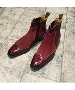 High Ankle Boots Men&#39;s Burgundy Suede Leather Derby Toe Premium Quality ... - $2,962.72 MXN