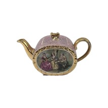 Sadler Barrel Tea Pot Victorian Scene Pink w Gold Trim 1781 BW England - $152.26