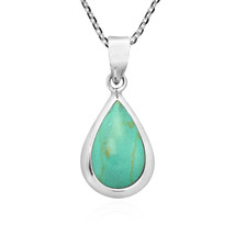 Simply Elegant Teardrop Reconstructed Turquoise Sterling Silver Pendant Necklace - £12.54 GBP