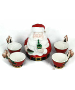 Dept 56 &quot;Christmas Tea&quot;  Jolly St. Nick Handpainted Ceramic Teapot and 4... - $37.40