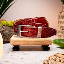 Riccardo Genuine Exotic Caiman Fuscus-Belly Belt Antique Red image 3