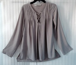 Max Studio Woman Blouse Top size 8/6/S Gray Pleated Front Tunic New $98 ... - $36.63