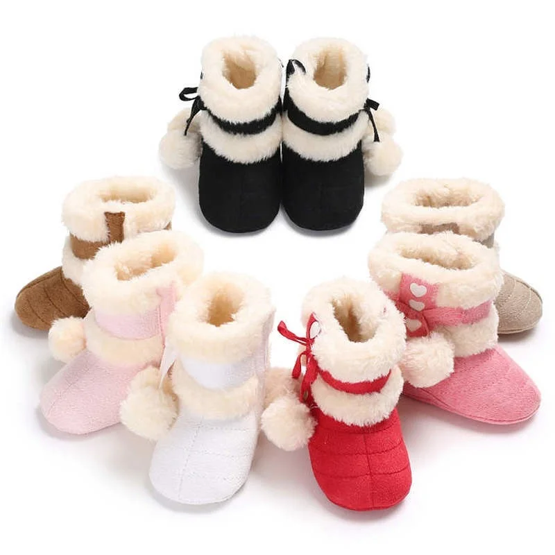 Play 2019 Winter Snow Baby Boots 7-Colors Warm Fluff Balls Indoor Cottton Soft R - £23.17 GBP